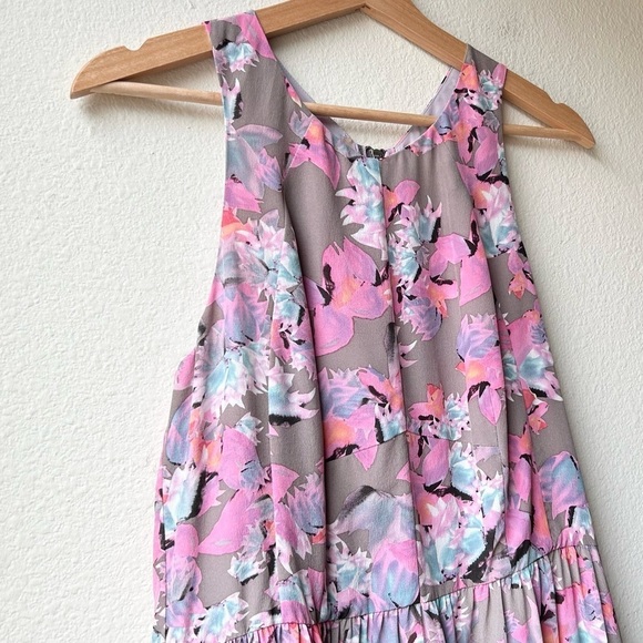 Rebecca Taylor Mai Tai Time Silk Floral A Line Dress Pink Gray Women's Size 6 - Picture 4 of 14